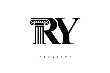 RY Law Prime Monogram Logo Design Classic Column & Legal Symbol