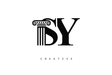 SY Law Prime Monogram Logo Design Classic Column & Legal Symbol