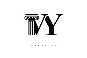 VY Law Prime Monogram Logo Design Classic Column & Legal Symbol