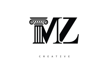 MZ Law Prime Monogram Logo Design Classic Column & Legal Symbol