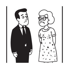 Old people black and white illustration vector image simple minimalist artwork design template