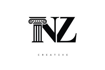 NZ Law Prime Monogram Logo Design Classic Column & Legal Symbol