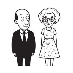 Old people black and white illustration vector image simple minimalist artwork design template