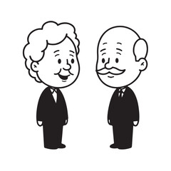 Old people black and white illustration vector image simple minimalist artwork design template