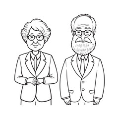 Old people black and white illustration vector image simple minimalist artwork design template