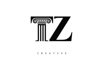 TZ Law Prime Monogram Logo Design Classic Column & Legal Symbol