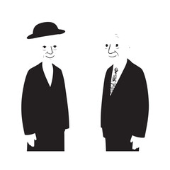 Old people black and white illustration vector image simple minimalist artwork design template