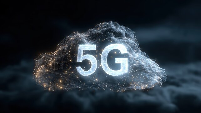 A digital representation of a cloud with the number 5G, symbolizing advanced connectivity in the modern world.