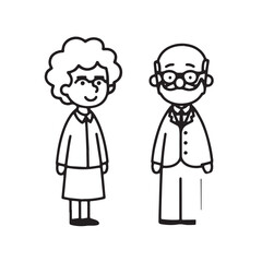 Old people black and white illustration vector image simple minimalist artwork design template