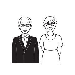 Old people black and white illustration vector image simple minimalist artwork design template