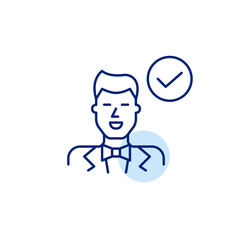 Verified groom profile. Approved wedding venue. Pixel perfect, editable stroke vector icon
