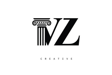 VZ Law Prime Monogram Logo Design Classic Column & Legal Symbol
