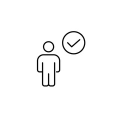 Account verified, identification confirmed. Person and checkmark. Pixel perfect, editable stroke vector icon