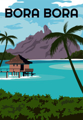 Bora Bora Vintage Travel Illustration