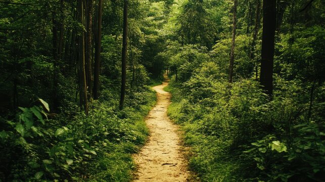 A path through a forest with trees on both sides