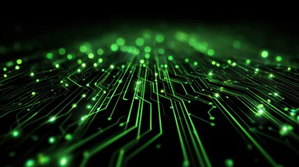 Abstract green circuit board pattern representing advanced technology and digital innovation.