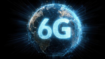 An artistic representation of earth highlighting the futuristic 6G technology and its global impact on connectivity.