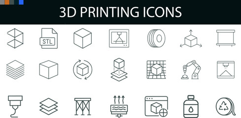 3D Printing Icon Set for STL Files, Filament Tools, and Additive Manufacturing UI Design
