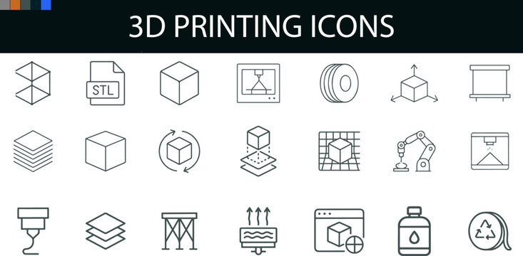 3D Printing Icon Set for STL Files, Filament Tools, and Additive Manufacturing UI Design