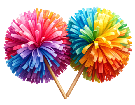 Firefly_Two bright, colorful cheerleading pompoms for children's dance party sports accessory