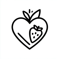 Heart with strawberry outline icon, black and white, representing healthy love and natural food