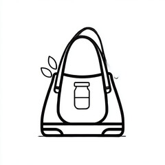 Tote bag with bottle outline icon, black and white, representing reusable shopping and hydration
