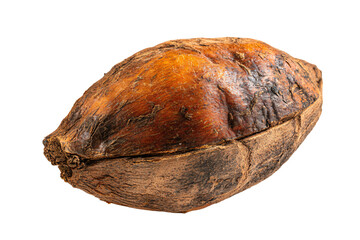 a nut shell with a brown substance on it