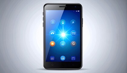 Modern Smartphone Interface Displaying Glowing Icons and a Bright Central Flare