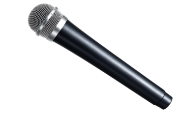 Black Handheld Microphone for Vocal Recording & Public Speaking | Dynamic Mic for Stage Performance & Audio Production | Isolated on White Background, PNG
