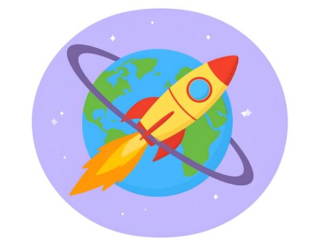 Cartoon rocket launching from Earth (1)