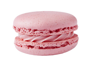 a pink macaron with a white background
