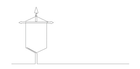 Continuous Line Drawing of a Medieval Banner on White Background