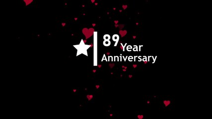 89 years anniversary motion graphic 4K footage with star. 4K love icons motion animation.
