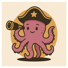 Pirate octopus captain mascot