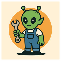 Friendly alien mechanic with wrench