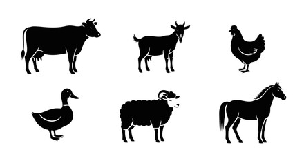 Farm Animals Silhouette Vector Illustration Collection for Educational Resources and Agricultural Design Projects and Promoting Sustainable Farming Practices
