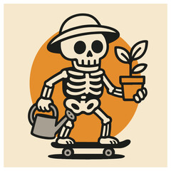 Skeleton Gardener with Plant – Cute Halloween