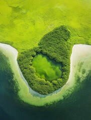 Aerial View of Green Lagoon and Coastline