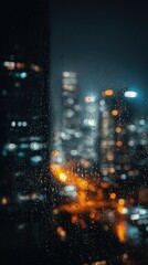 Obraz premium City Lights Through Wet Window At Night