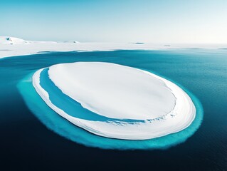 Snow Covered Island in Arctic Blue Sea
