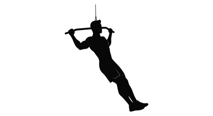 a silhouette figure performing aerial acrobatics with ropes