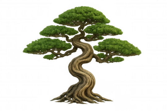 Gnarled bonsai tree featuring intricate trunk and verdant leaves, highlighting delicate pruning and artistic cultivation techniques