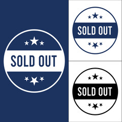 Sold out badge design in blue and white color scheme for product Vector
