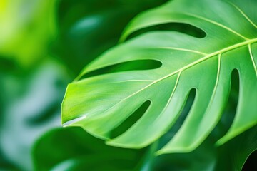 Closeup of Green Monstera Leaf
