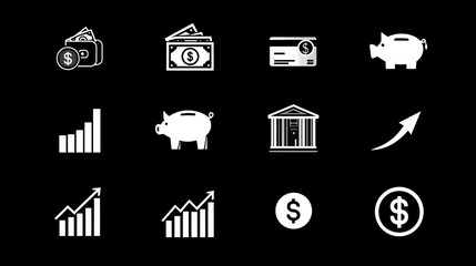 Fototapeta premium Black Vector Finance Icons for Infographics