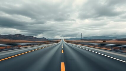 Fototapeta premium Moody overcast sky over an expansive empty roadway with atmospheric depth.