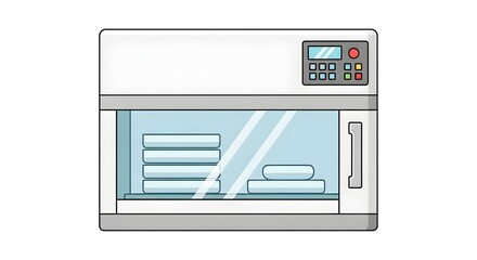Vector illustration of a modern autoclave sterilizer machine with a digital display, used for sterilizing medical instruments or towels in a lab or spa