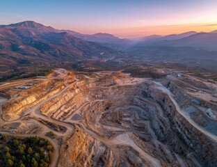 Fototapeta premium Open Pit Mine at Sunset