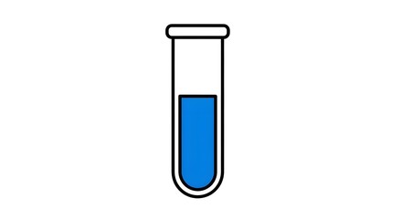 Simple icon of a science test tube with blue fluid, representing chemistry research and laboratory analysis isolated on a white background