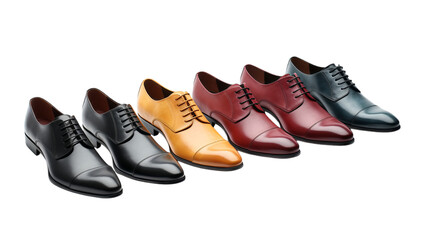 Stylish Leather Oxford Dress Shoes Collection: Black, Brown, Tan, Burgundy, Blue Men's Formal Footwear for Business & Special Occasions Isolated on White Background, PNG